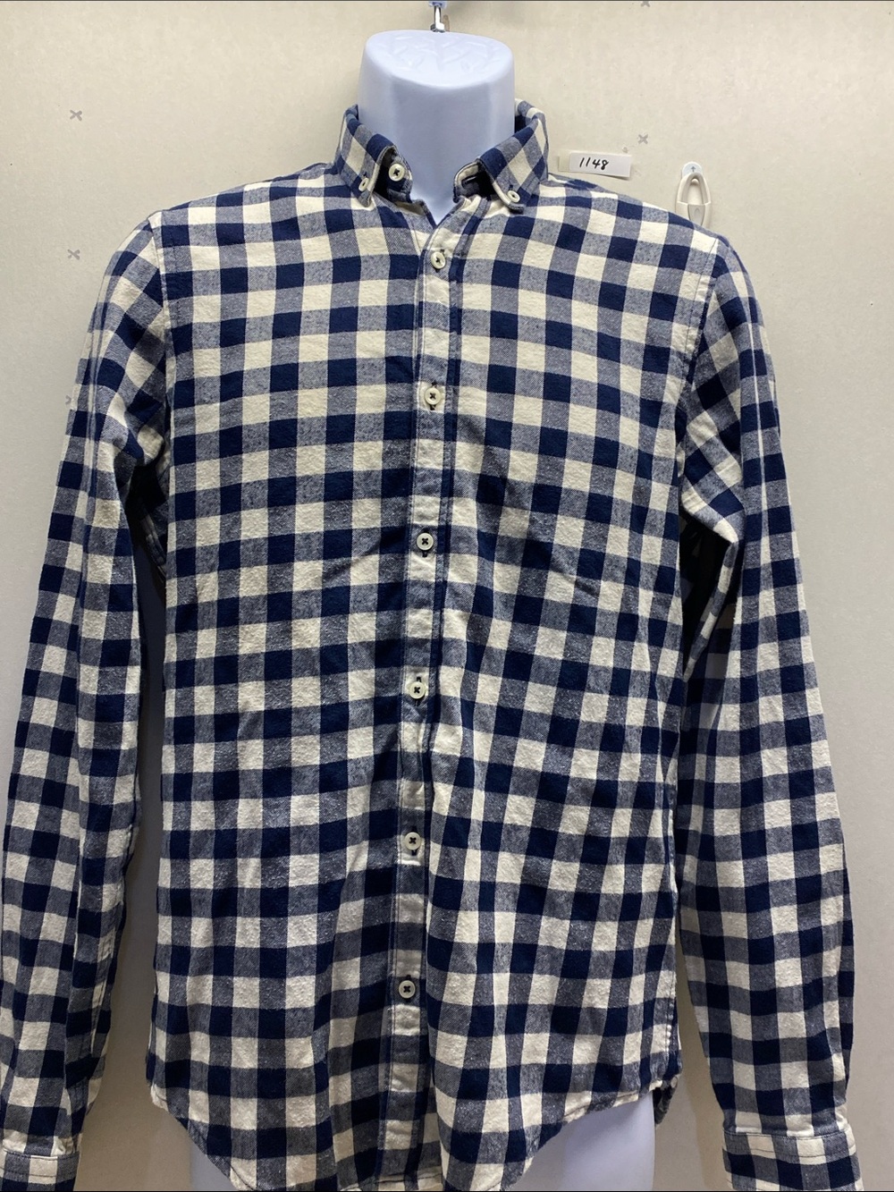 Zara Man Slim Fit Navy & White Plaid Shirt — Small